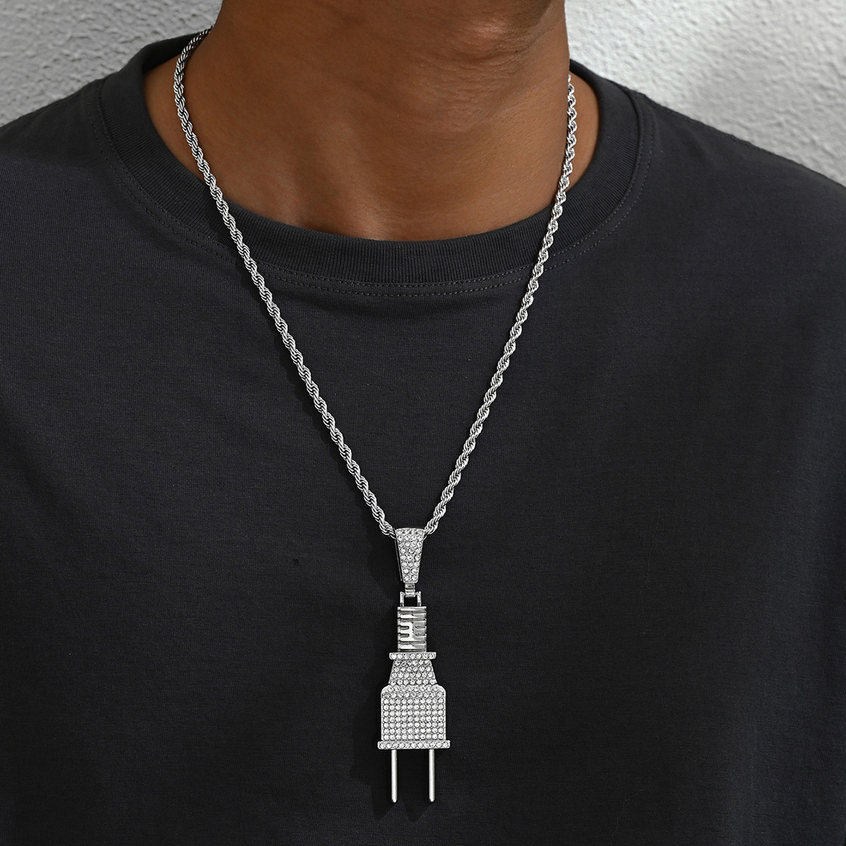 Fashion Trend Men's Necklace Personality Power Plug Pendant Cuban Chain New Exaggerated Choker