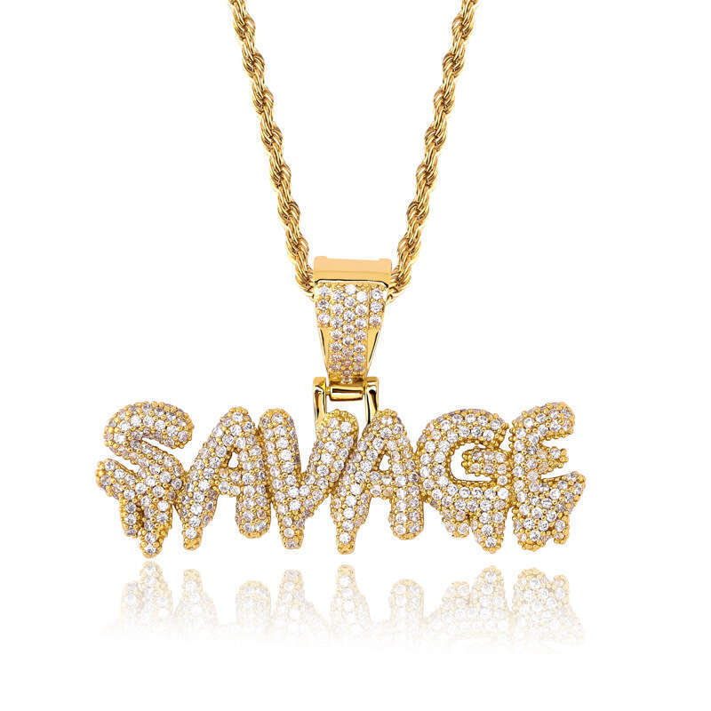 Jewelry SANAGE English Letter Rap Hip Hop Pendant Full Dia Micro Inlaid Men's Trendy Necklace