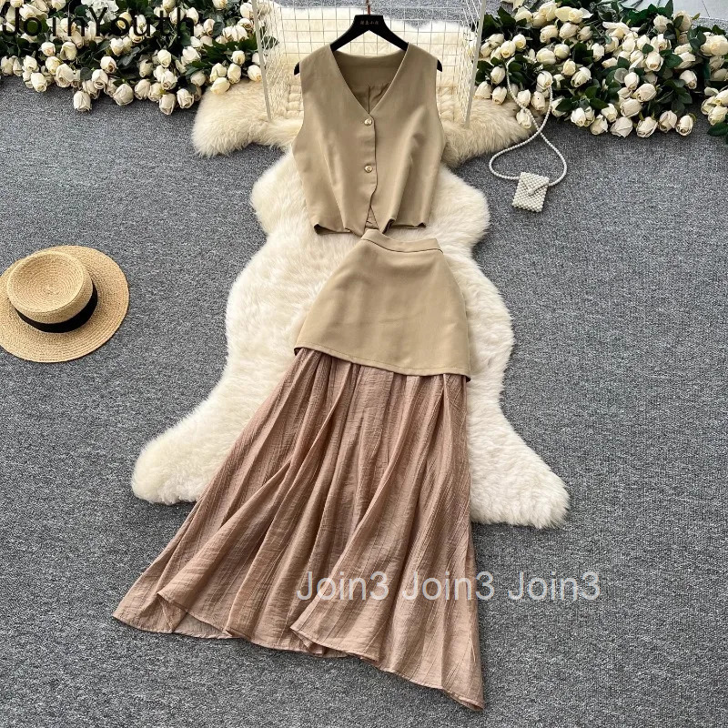 Skirt Outfits Women Clothing Two Piece Sets Sleeveless Vest Coat Patchwork Gauze Bodycon Skirts Suit Fashion Summer Set 63e463