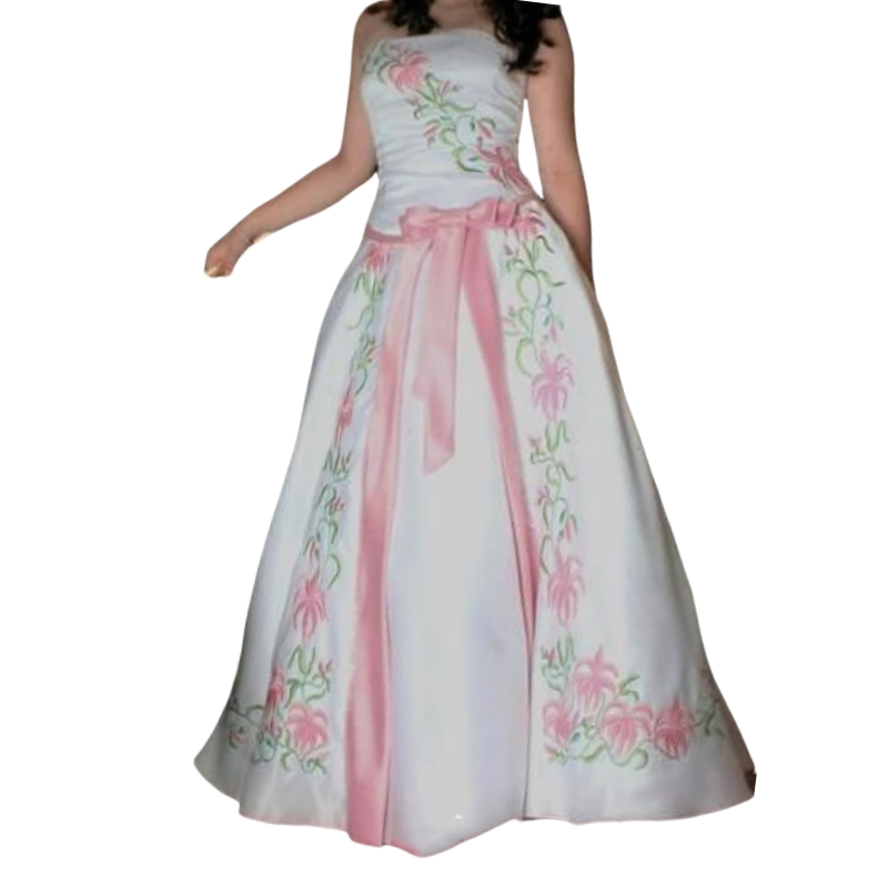 Strapless Satin A-Line Wedding Dresses Embroidery Pink Floral Long Bridal Gown Pastrol Satin Women Formal Wear 2025