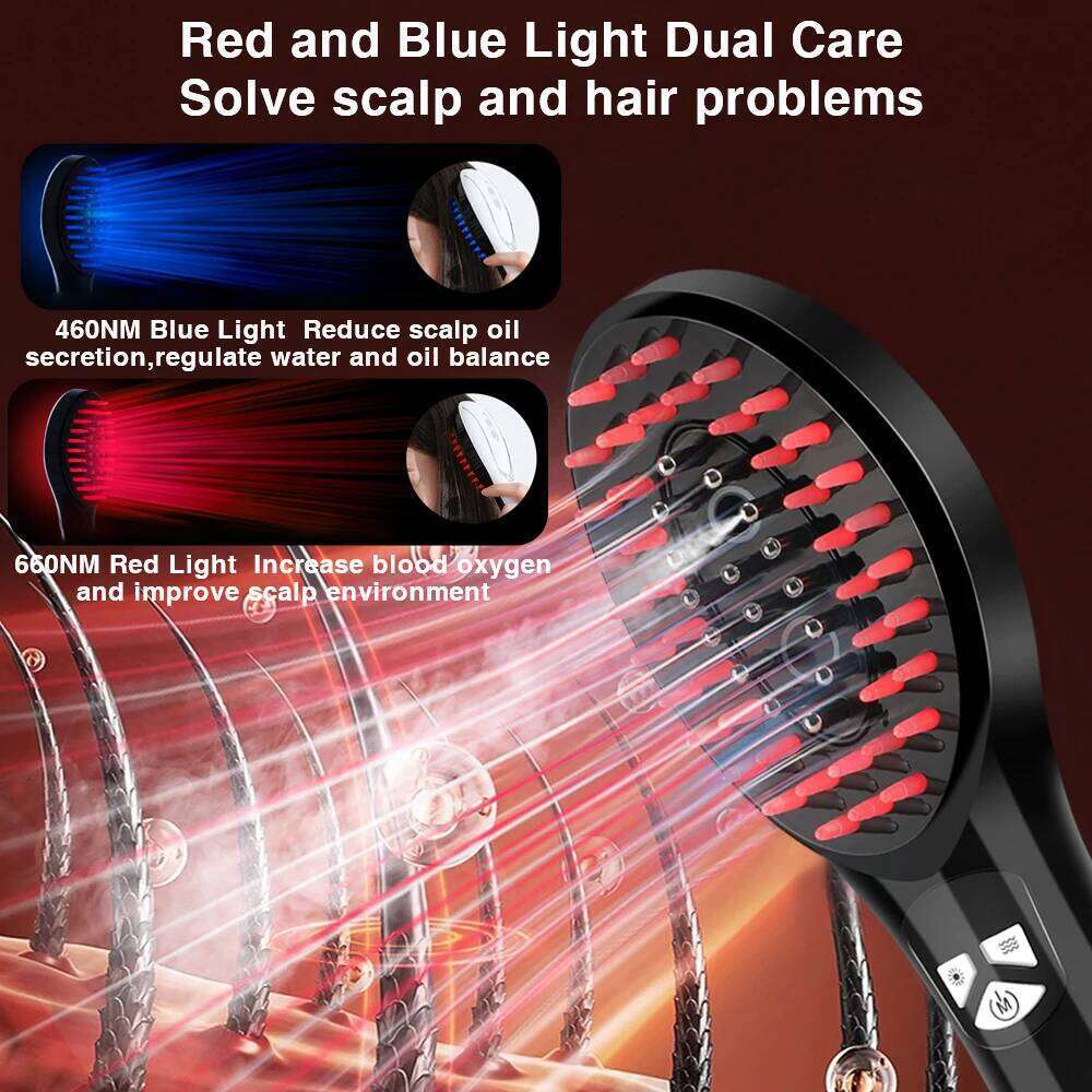 Electric Spray Massage Head Meridian Vibration Massager 660nm Red Blue Light Comb Scalp Applicator Anti Hair Loss