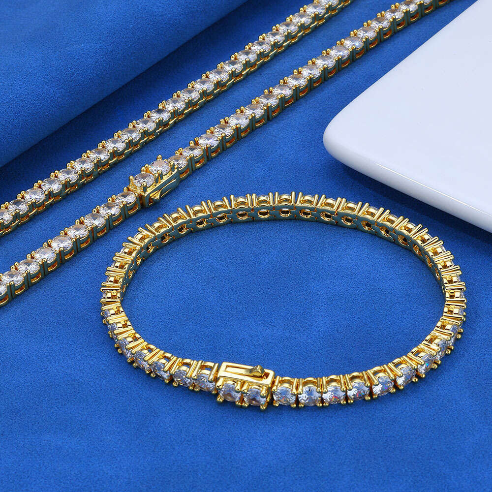 Dia-Studded Spring Clasp Tennis Chain Zircon Men's Necklace Trendy Brand Personality Hip Hop Bracelet Jewelry 1d83