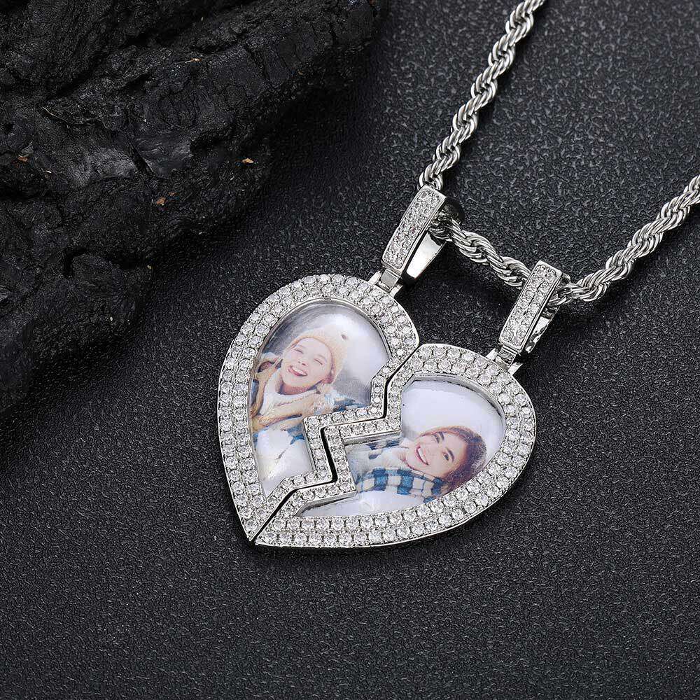 Hip Hop Magnetic Heart Men's Necklace Trendy Brand Personality Micro Paved Zircon Photo Frame Pendant 0587