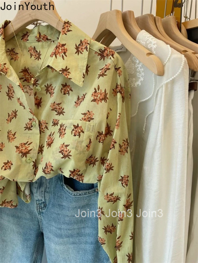 Oversized Blouse Women Clothing Camisas De Mujer 2025 Long Sleeve Fashion Pocket Casual Shirts Print Vintage Korean Blouses Tops