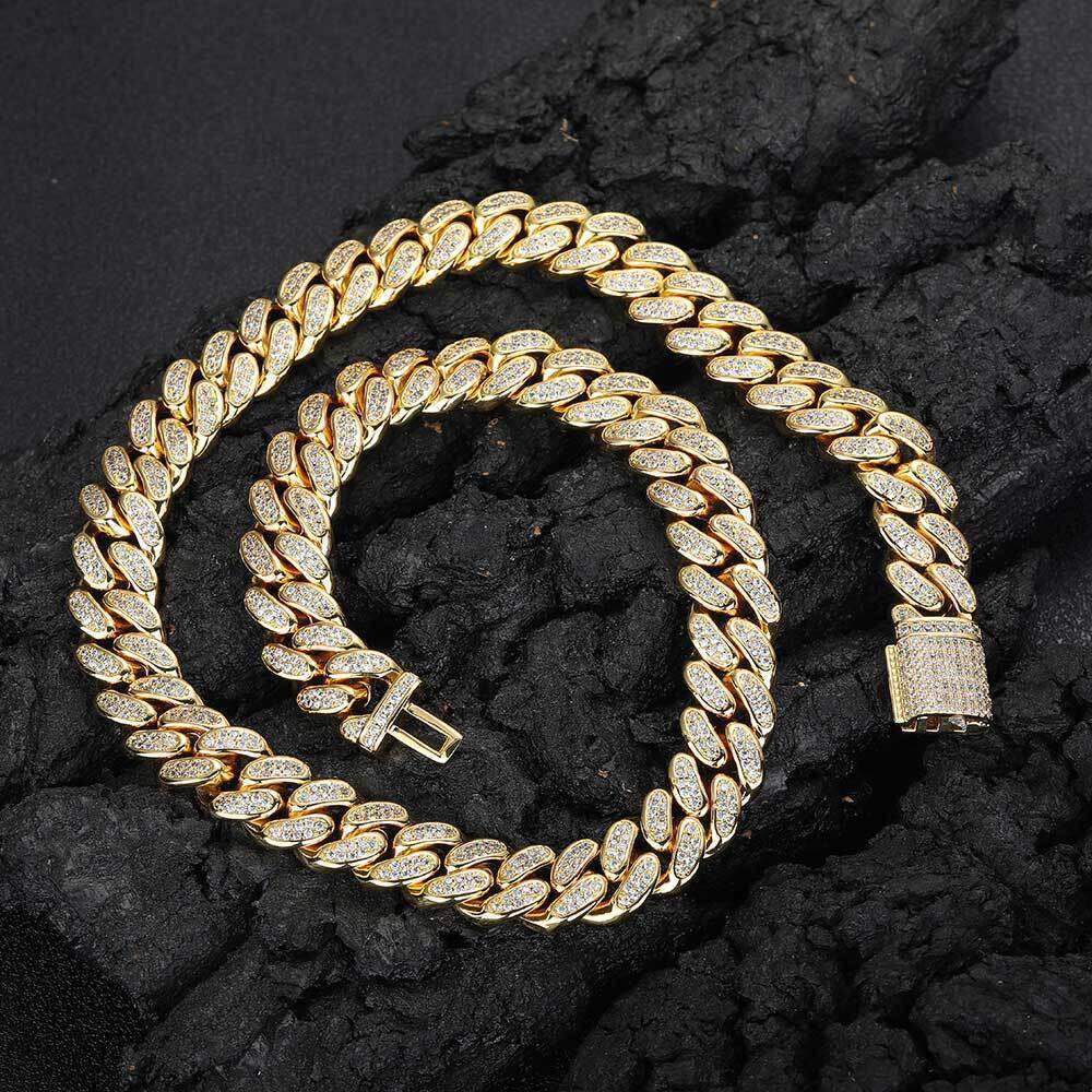 Hip Hop 12mm Flip Cover Double Row Full Dia Cuban Chain Trendy Brand Personality Men's Zircon Necklace 9612