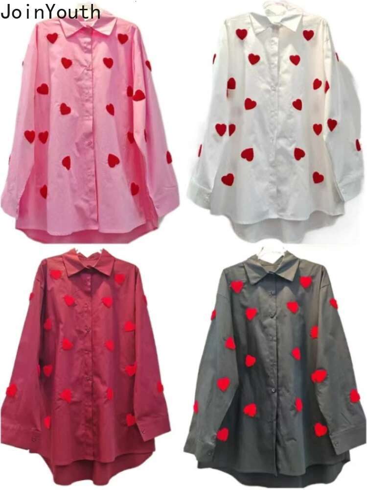 Love Print Blouse Womens Clothing Camisas De Mujer Long Sleeve Casual Loose Tops Fashion White Shirts Vintage Korean Blouses