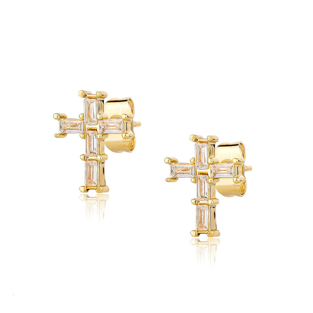 Exquisite INS Style Live Broadcast Sier Needle Heart Niche Design Cross Earrings Jewelry