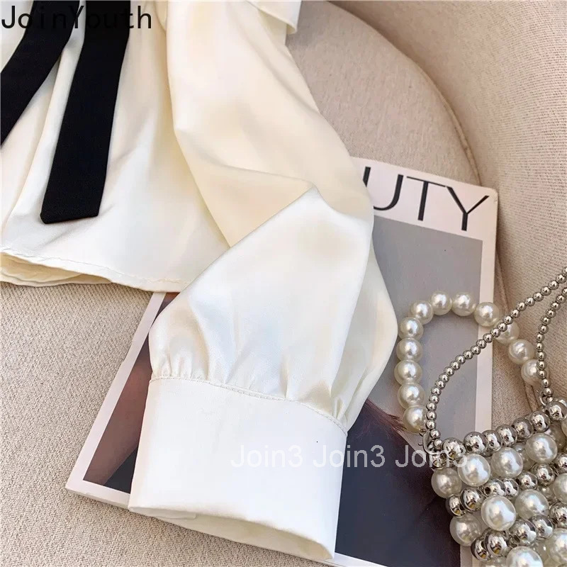 Camisas De Mujer 2025 Korean Blouse for Women Long Sleeve Off Shoulder Bandage Bow Sweet Shirts Loose Ruffles Bow Summer Tops