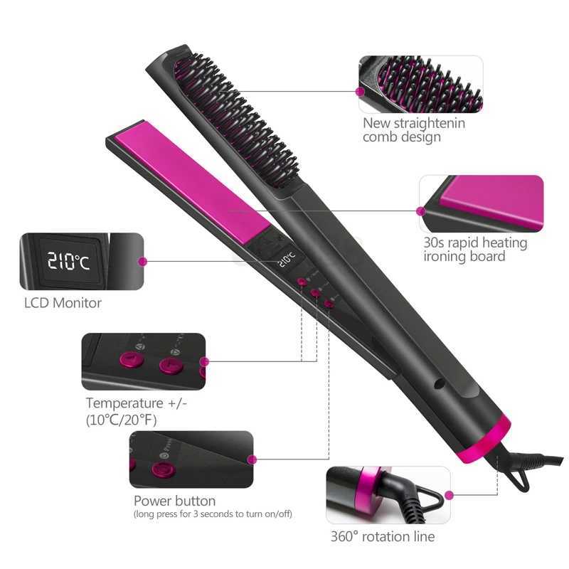 Hot Product Electric Hair Straightener Brush Hair Comb Ceramic Safety 3 in 1 Hair Straightener Curler and CombXJ250621