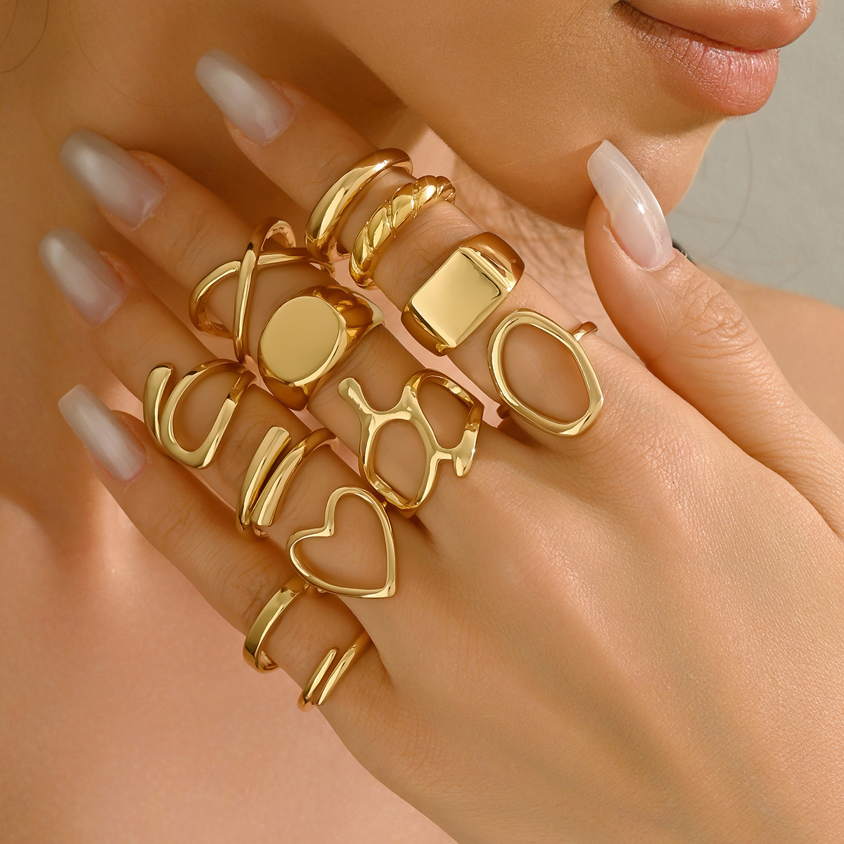 Line Jewelry Set High-End Sense Round Design Open Ring For Women