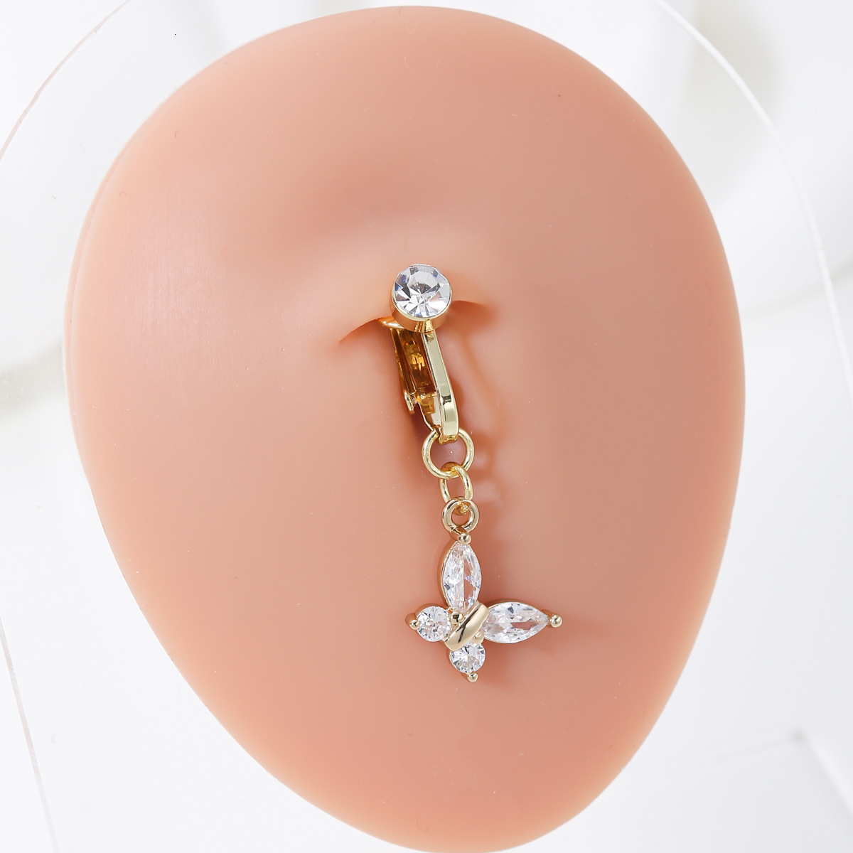 Zircon Inlaid Personality Ring Butterfly Design No Piercing Belly Button Clip