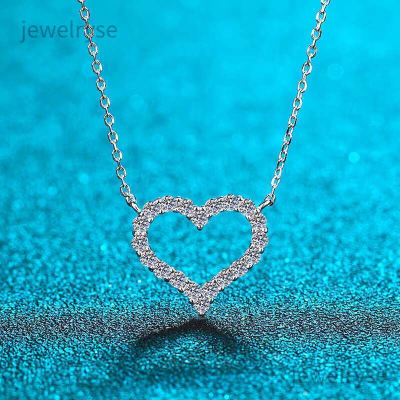 DHCollections Heart Pendant Necklace for Women 925 Silver Chain with Sparkling Stone PT950 Plated Setting 0.3ct Gift Jewellery