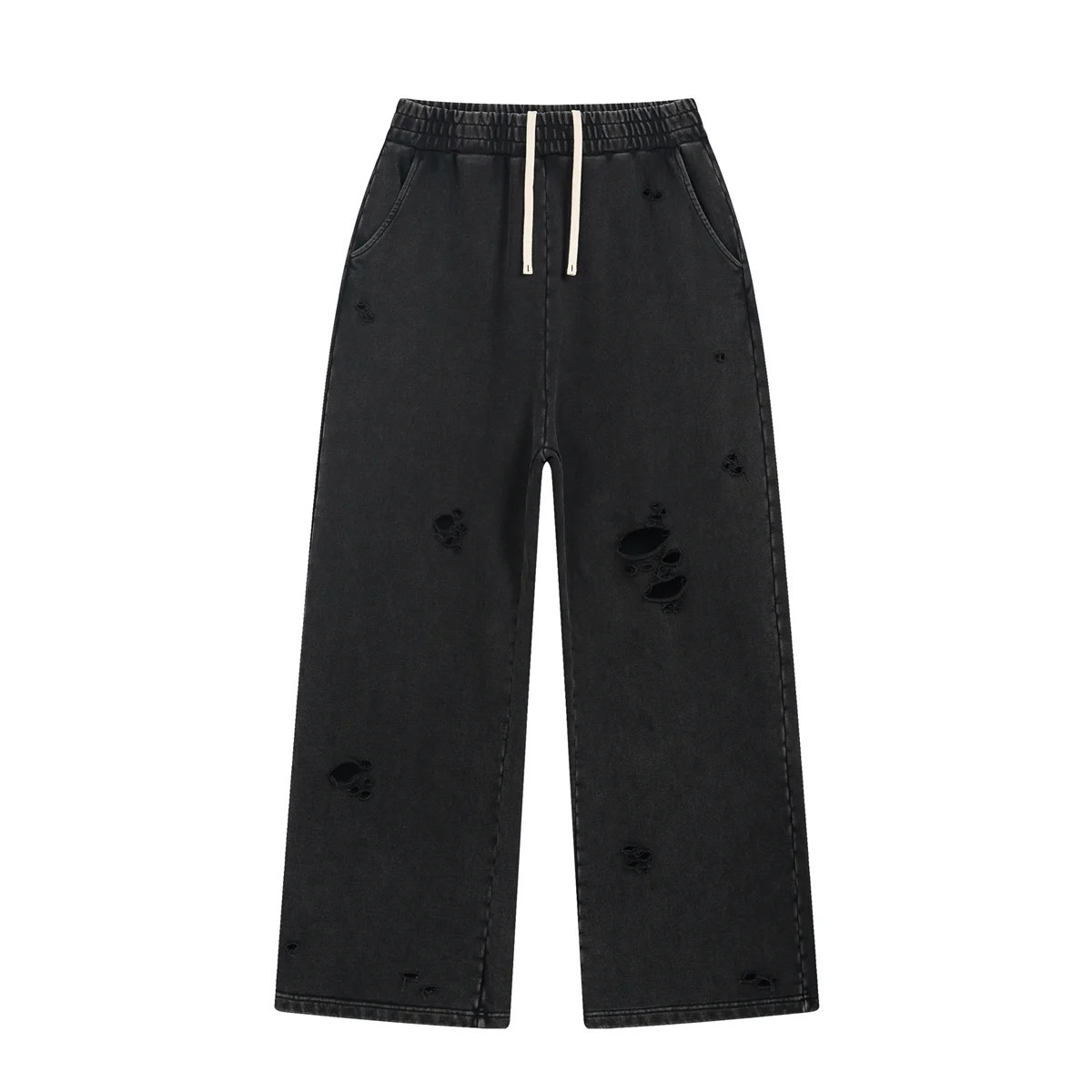 Autumn/Winter Wash Sweat Pants Athletic Joggers Hip Hop Raw Edges Cut Crush Distressed Frayed Wide Leg Sweatpants 250616