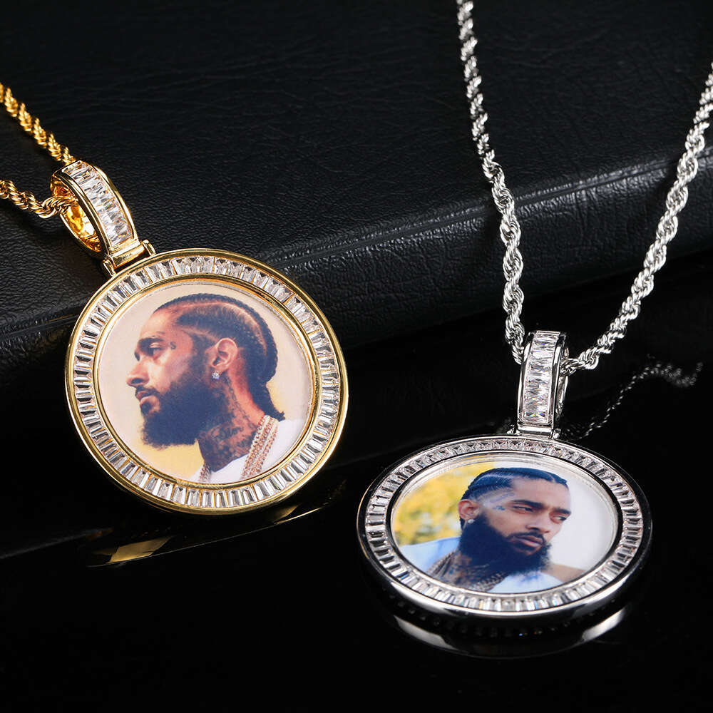 Hip Hop Memory Photo Pendant Copper Inlaid T Cubic Zirconia Trendy Round Frame Necklace e8fe