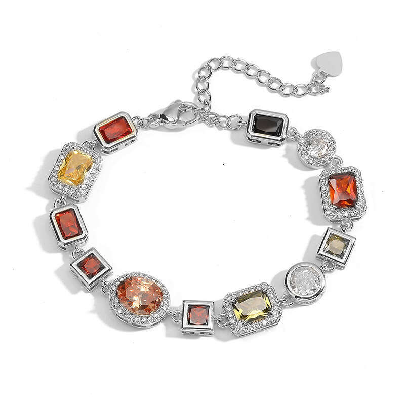 Luxury Jewelry Designer Bracelet, Necklace, Geometric Set with Colorful Diamonds, Shining and Non Fading, High Grade, Miyan Style Bracelet, Necklace, 
