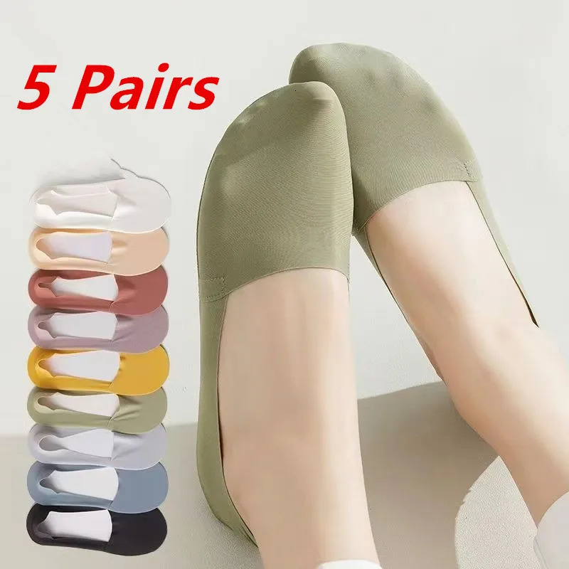 5 Pairs Women Socks High Quality Matching Casual Socks Summer Thin Cotton Bottom Non-slip Invisible Low Short Socks Breathable 250619