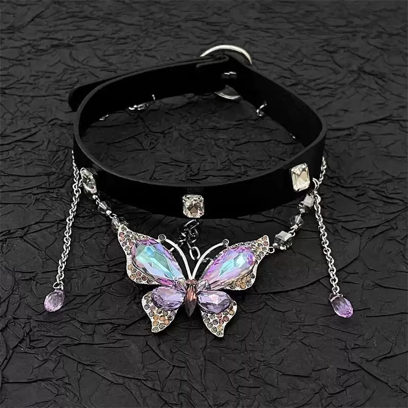 Heavy Craft Purple Butterfly Necklace for Women Choker Light Luxury Niche Design Sense High-end Clavicle Chain 2025 New Model