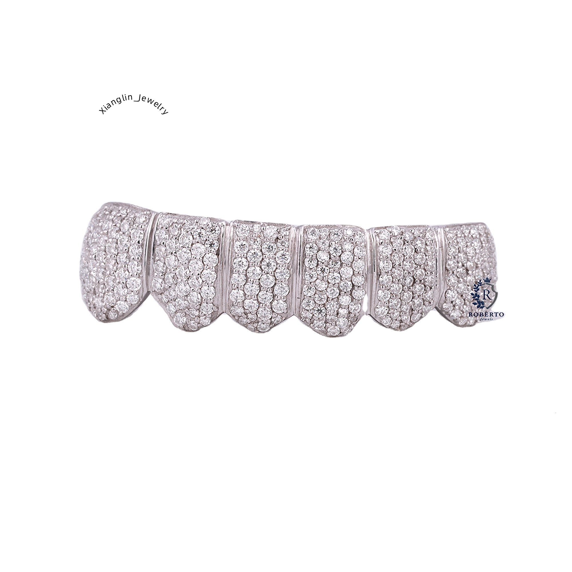 Custom Hip Hop Grillz Iced Out 925 Silver Teeth with VVS Moissanite Diamonds White Gold Plated Dental Jewelry