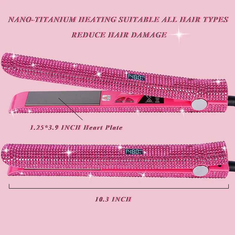 Professional Flat Iron 1 inch Rhinestone Titanium Hair Straightener Hair Styling Iron with LCD Display planchas parael cabelloXJ250621