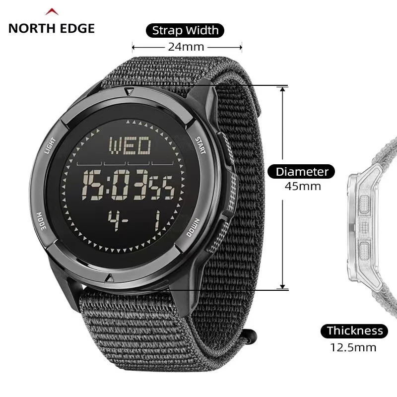 NORTH EDGE Watch for Men ALPS 45MM Outdoor Sports Swimming Metronome Compass Waterproof Carbon Fiber Case Nylon Strap Men Watch 250619