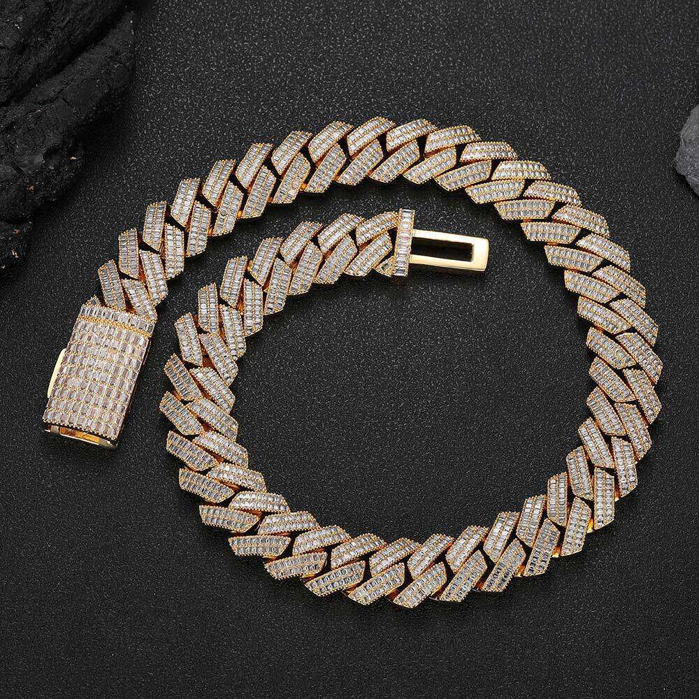 Hip Hop 20mm Double Row T Cubic Zirconia Dia Cuban Chain Thick Men's Necklace b351