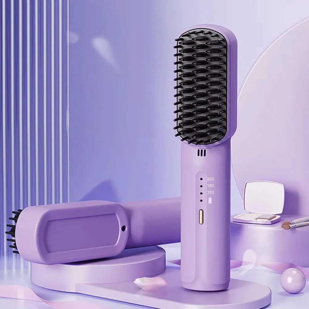 Cordless Hair Straightener Brush Rechargeable Hair Straightening Comb Anti-Scald Portable Straightening Brush for All Hair TypesXJ250621