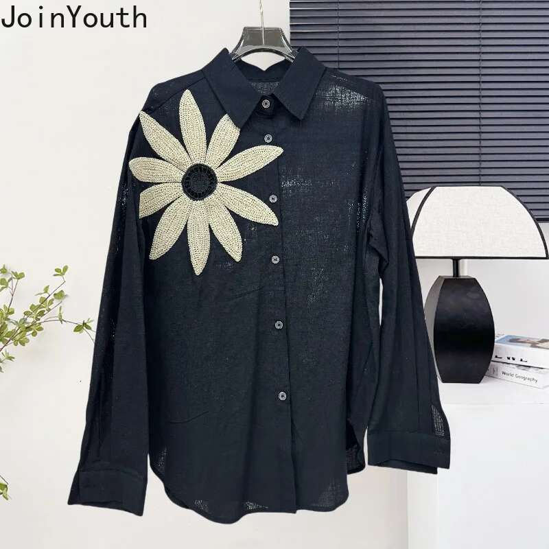 Heavy Diamond Floral Blouses Women Clothing Long Sleeve Casual Chic Solid Color Shirts 2025 Camisas De Mujer Loose Tops Female