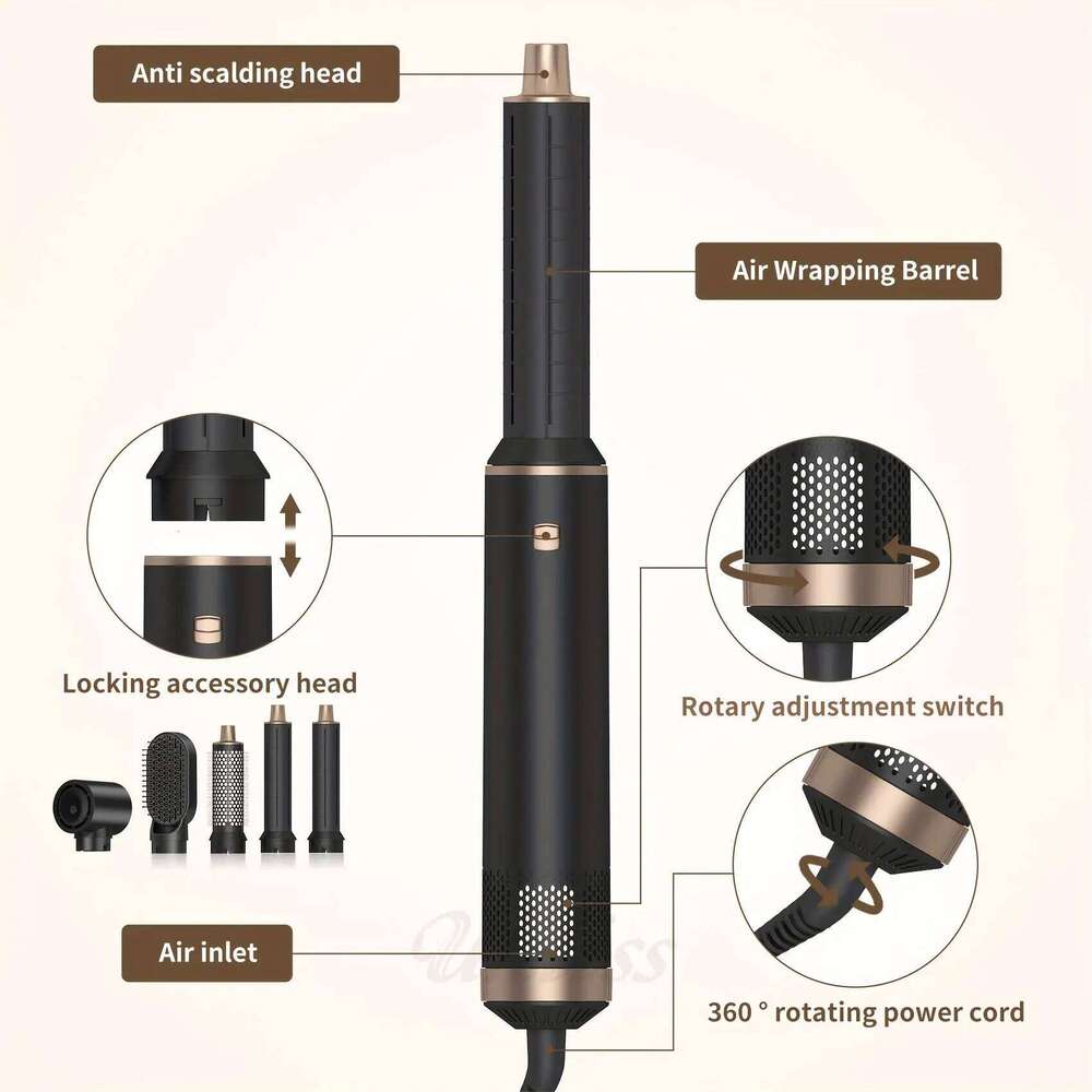 5 In 1 Blow Negative Ionic Hot Air Brush Electric Hair Dryer With Comb For Fast Drying Curling