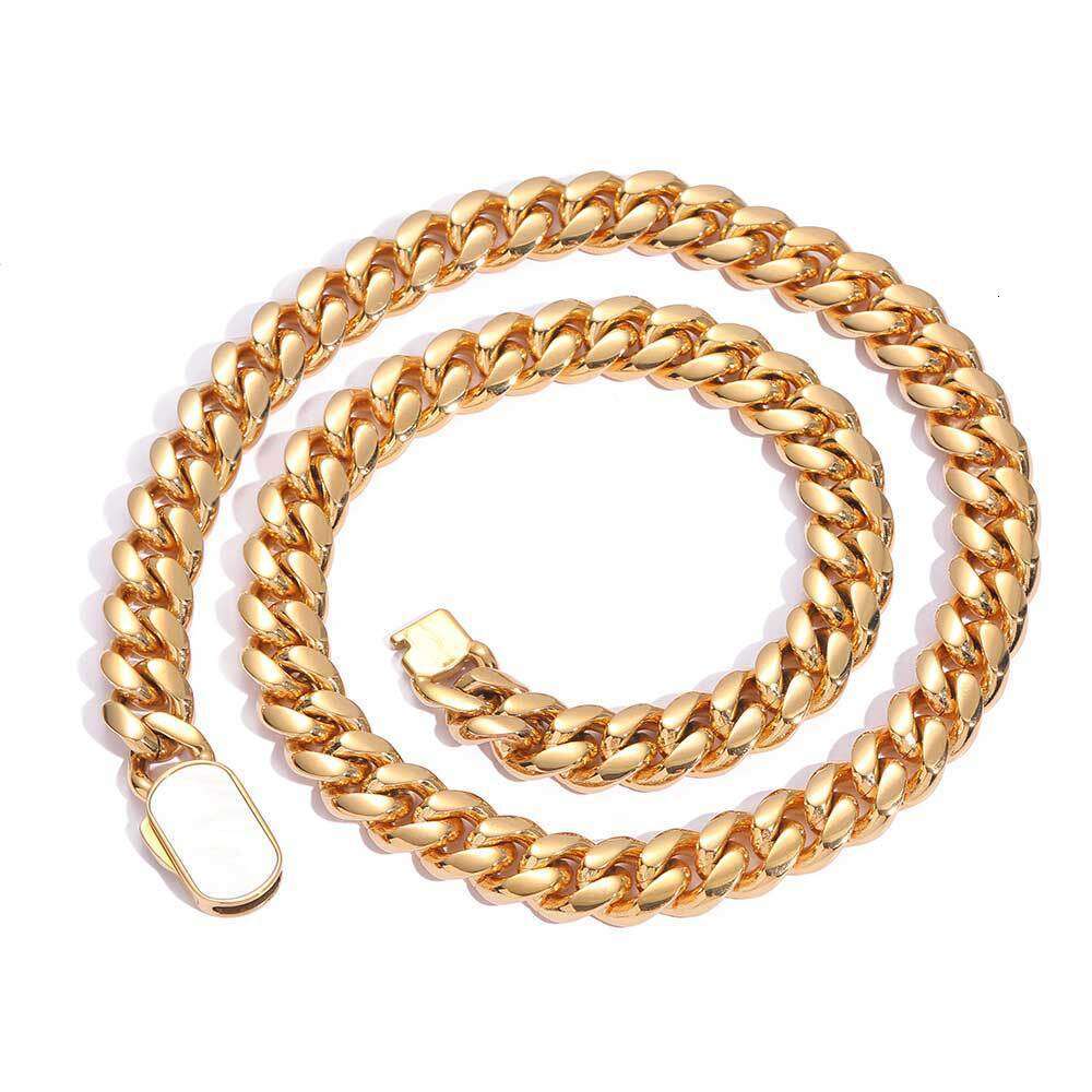Hip Hop Shell Buckle Stainless Cuban Chain Men's Trendy Brand Personality Titanium Steel Gold Necklace 6a2e
