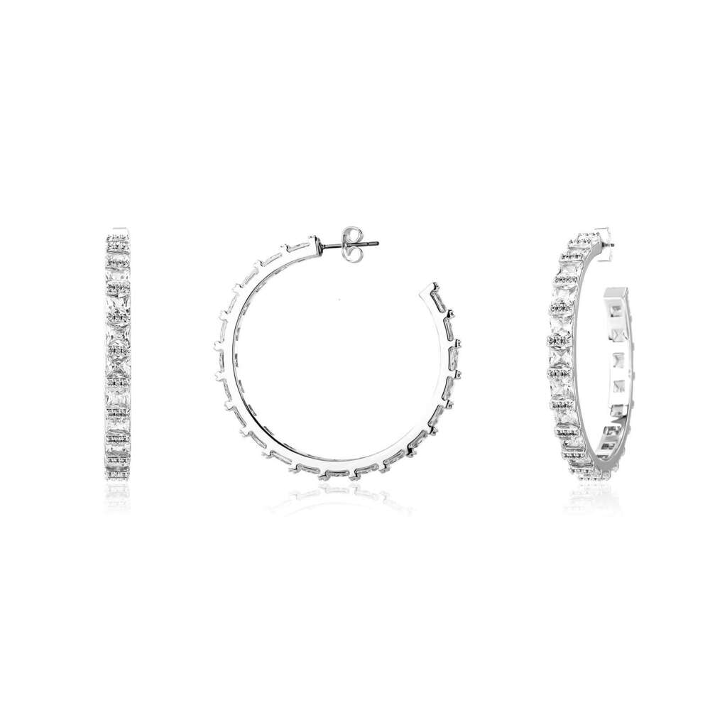 Star Style C-Shaped Simple Super Shiny Square Dia Elegant Trendy Hoop Fashion Socialite Gold Australian Earrings