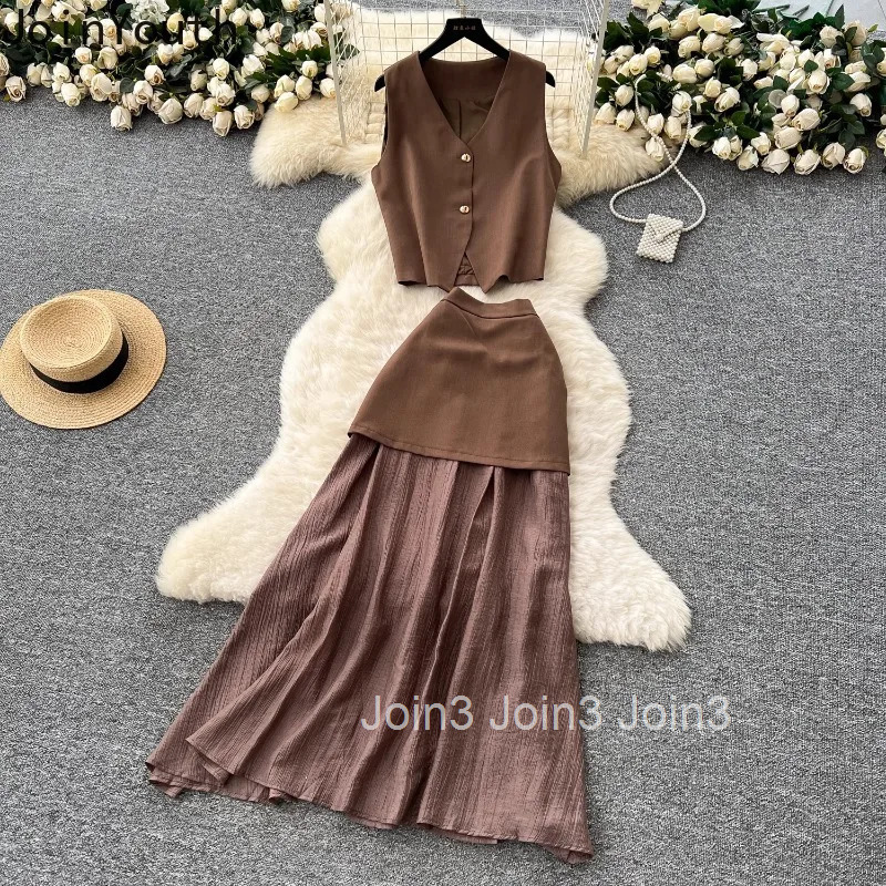 Skirt Outfits Women Clothing Two Piece Sets Sleeveless Vest Coat Patchwork Gauze Bodycon Skirts Suit Fashion Summer Set 63e463