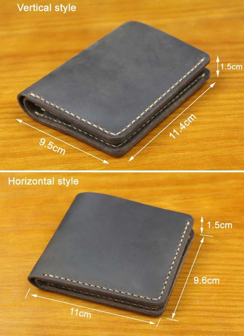 Handmade Vintage Crazy Horse Genuine Leather Wallet Men Purse Leather Money Clips Short Male Money Bag with Coin Pocket Vertical Z250621