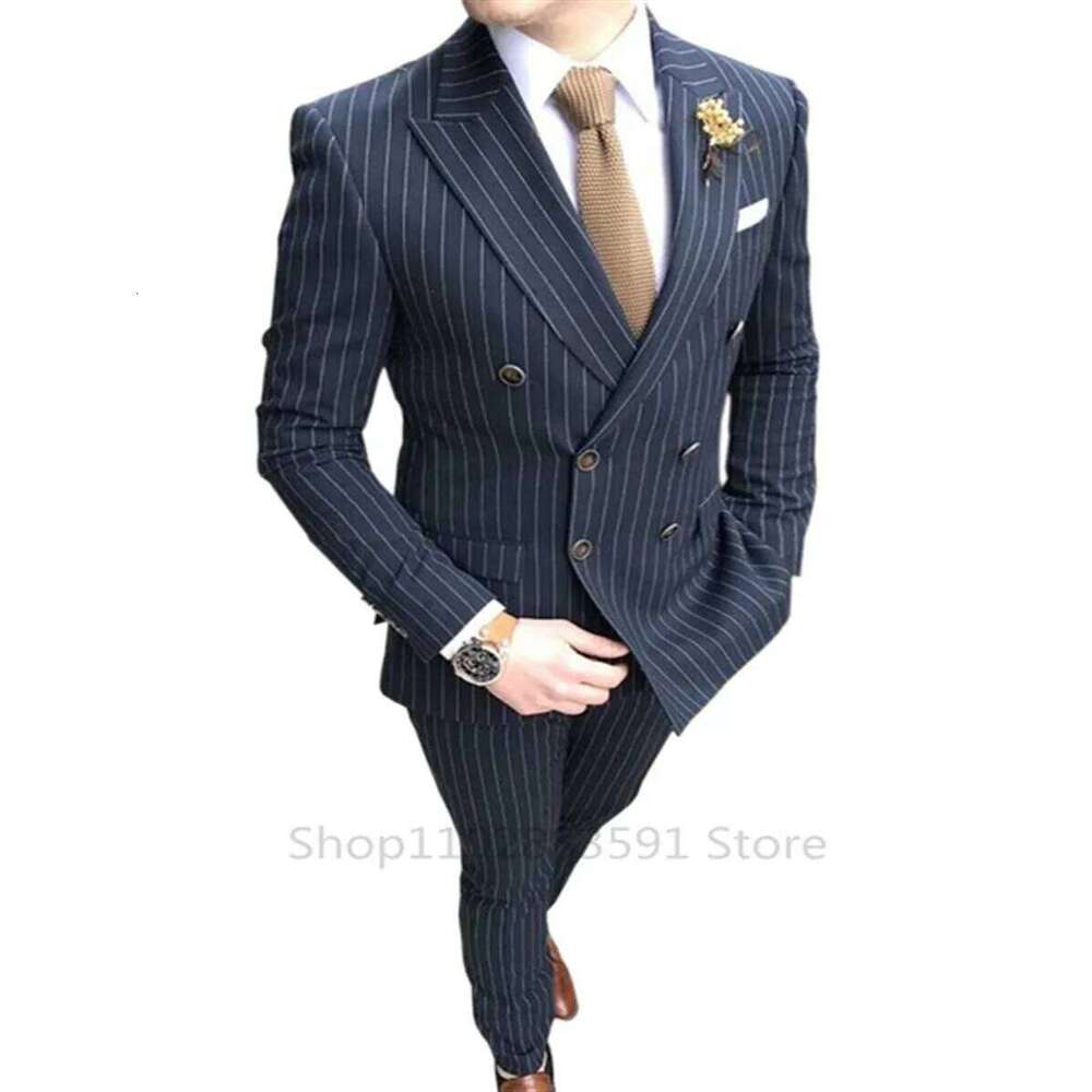 2 Pieces Striped Wedding Casualtuxedo British Slim Men's Quality Business Social Club Suit Costume Homme