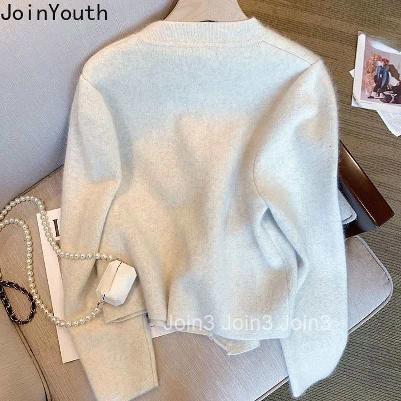 Knitted Cardigan Coat Women Fall Winter Clothing V-neck Irregular Pull Femme 2025 Ropa Mujer Thicked Vintage Temperament Sweater