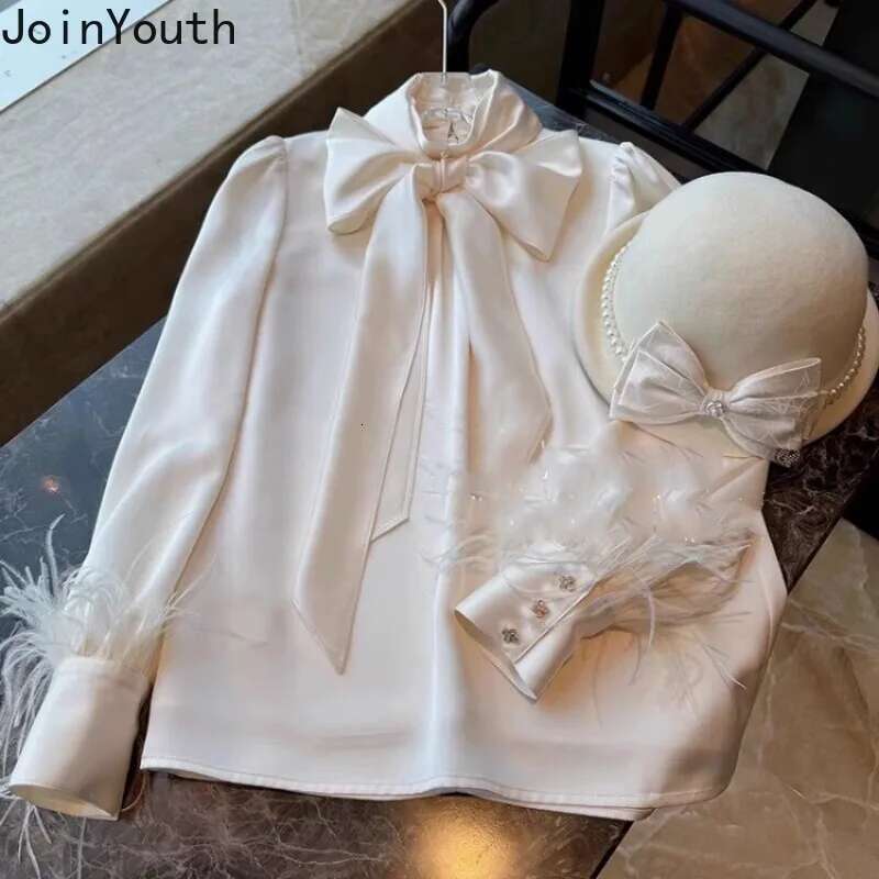 Temperament Lady Tops Blouses for Women Bandage Bow Long Sleeve Vintage Shirts 2025 Camisas De Mujer Loose Elegant Summer Blouse