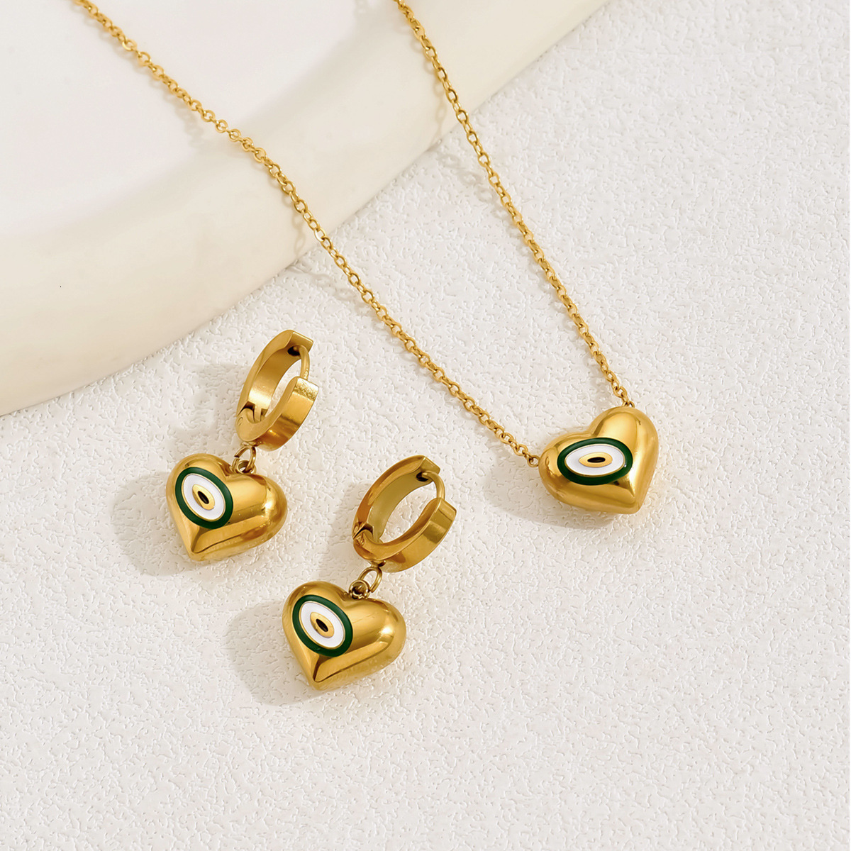Fashion Commuter Style Personality Necklace And Earring Set Heart Oil Drop Design High-End Sense Ear Buckle Jewelry