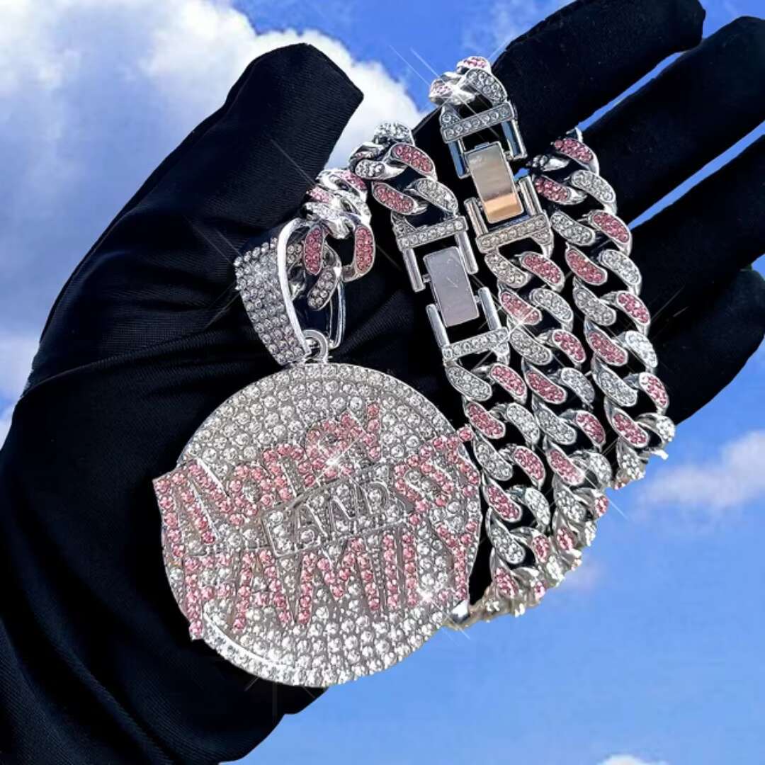 Bold Hip-Hop Money Family Bling Pendant Personalized Moissanite Diamond on Gold Unique Hip-Hop Jewelry