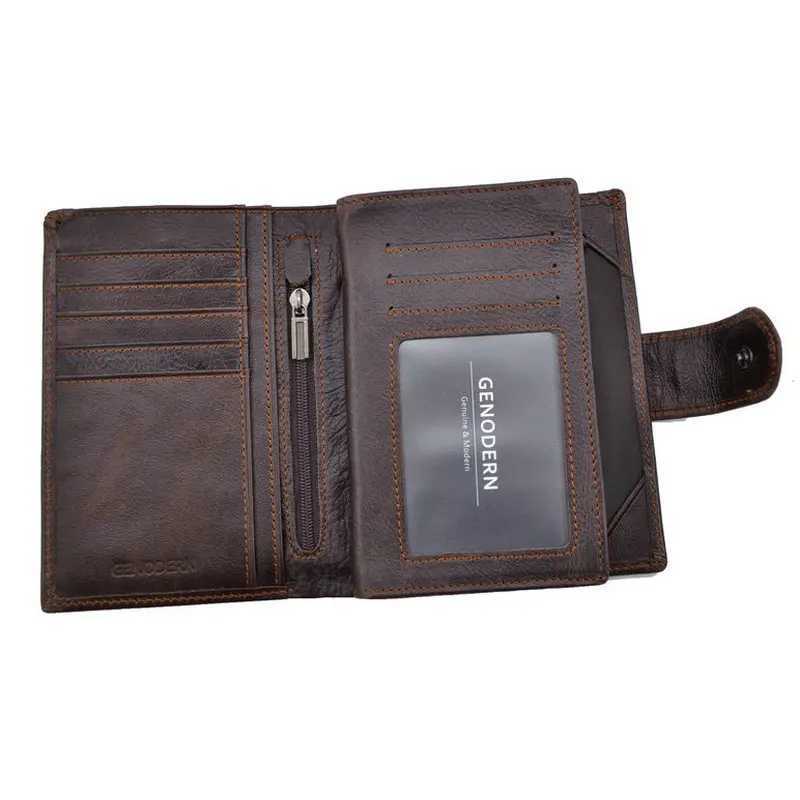 GENODERN Genuine Leather Mens Passport Cover Wallet Large Capacity Passport Holder Coin Purse Men Organizer Wallets Card Holder Z250621