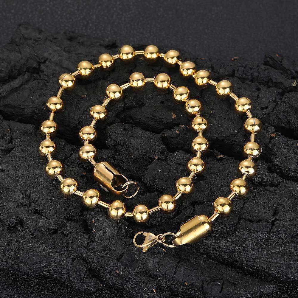 8mm Glass Round Bead Chain Stainless Trendy Hip Hop Titanium Steel Jewelry Men's Necklace 36be