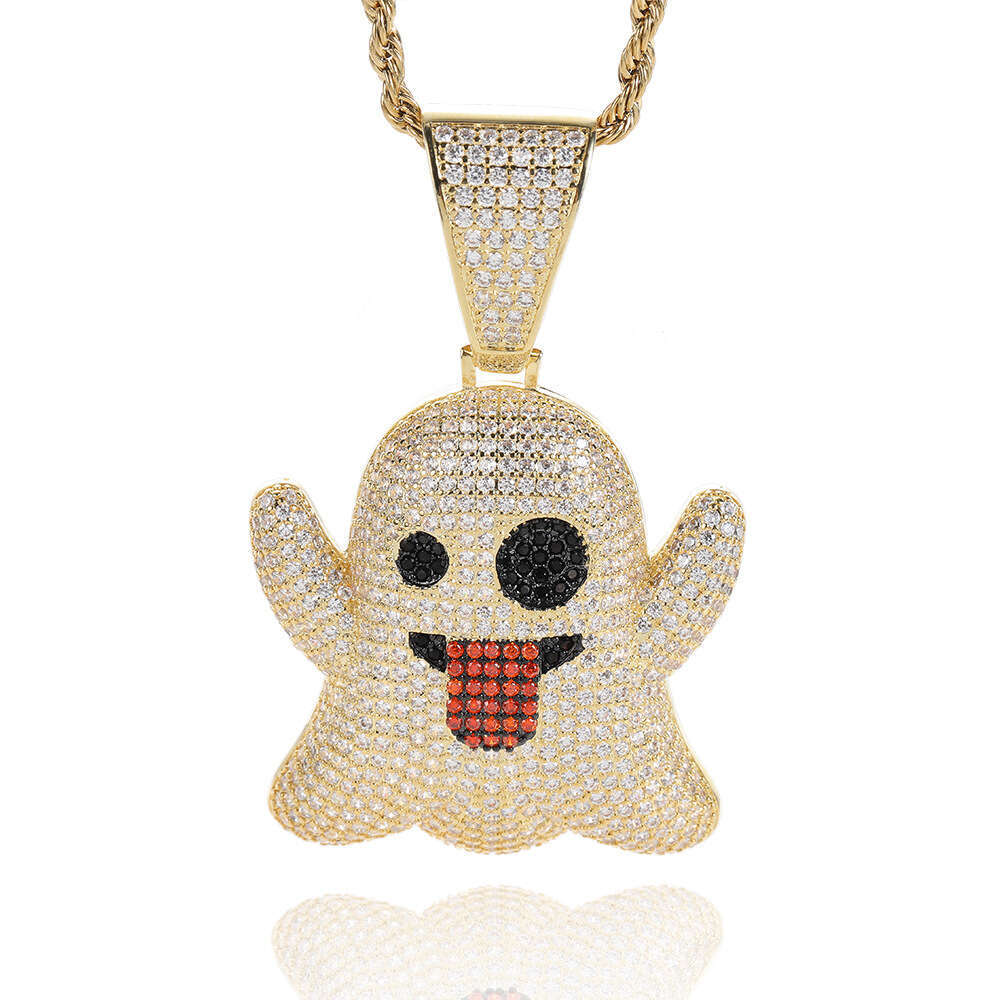 Large Tongue Out Funny Face Ghost Pendant Micro Paved Zircon Trendy Hip Hop Necklace Jewelry 525c