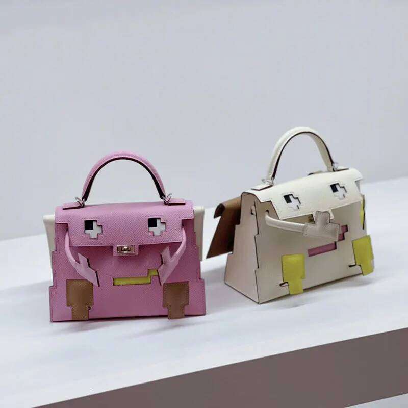 Women Mosaic Robot Cute Contrast Color Lock Girl Y2k New Trendy Aesthetic Small Pink White Shoulder Crossbody Satchel Bag