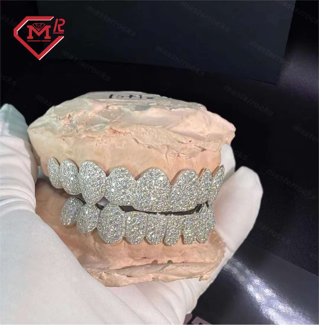 Sparkle Custom Made Mouth Teeth Grillz S925 Sterling Vvs Diamond Mens Iced Out Hip Hop Moissanite Grillz