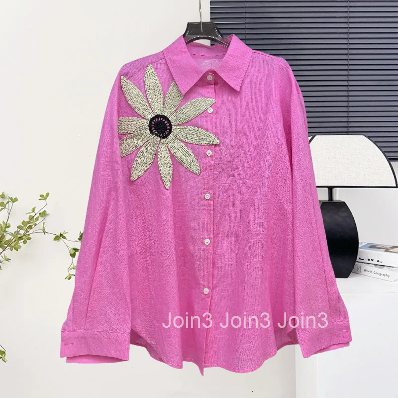 Heavy Diamond Floral Blouses Women Clothing Long Sleeve Casual Chic Solid Color Shirts 2025 Camisas De Mujer Loose Tops Female