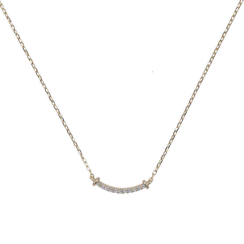Zircon Inlaid Smile S Pure Sier Plated 14K Gold Smiley Face Simple Elegant Necklace Clavicle Chain for Women