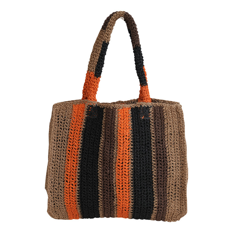 Free Shipping Vertical Striped Handmade Woven Bag For Women Designer Straw Woven Handbag Vacation Casual Armpit Bag Single Shoulder Crossbody Bag