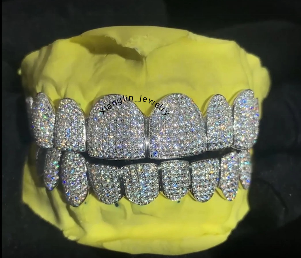 925 Silver Gold Silver-Plated Hip Hop Teeth Grill All Micro Paved Men Custom Iced Out Moissanite Teeth Grillz Moissanite Grill