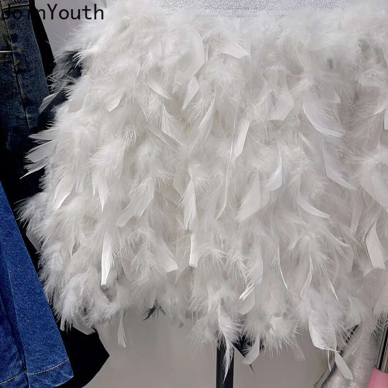 Sweet Y2k Skirt for Women 2025 Faldas Mujer De Moda Temperament Jupe Fashion Korean Sexy Saia Chic Feather Bodycon Mini Skirts