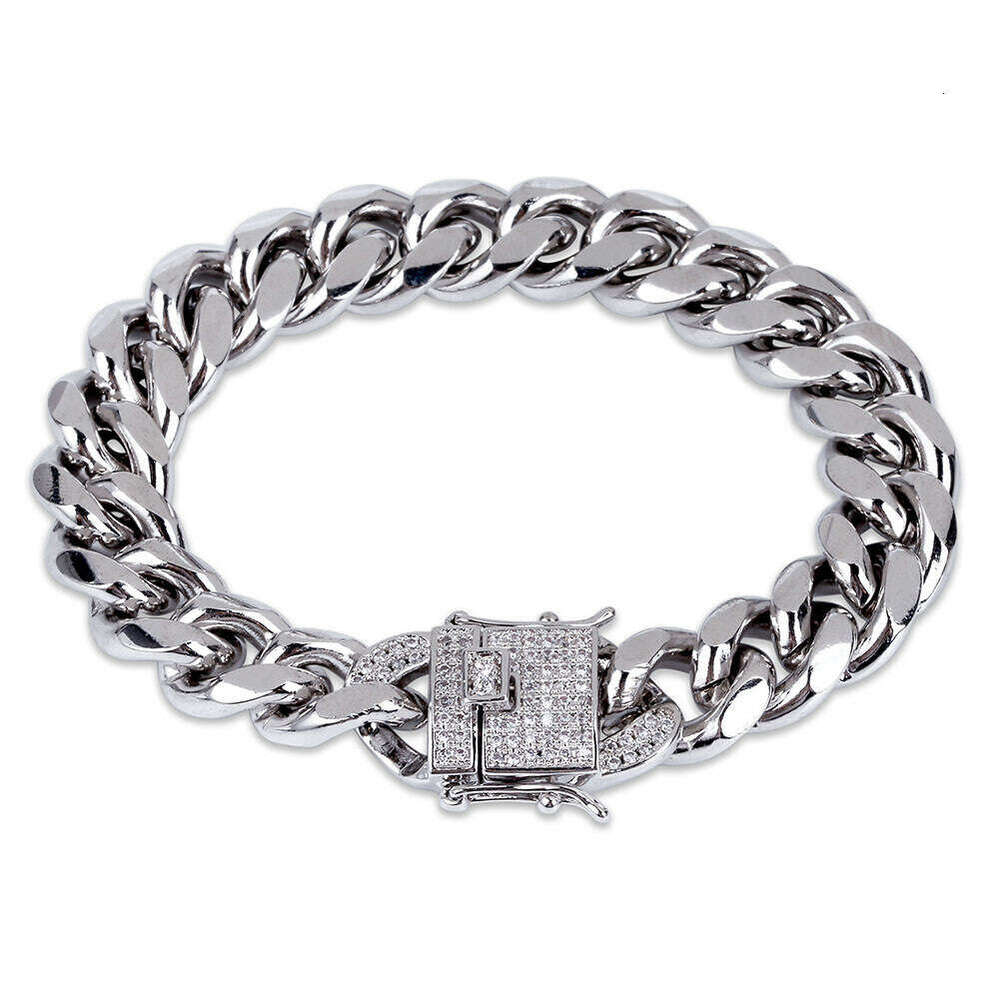Hip Hop Necklace 12MM Smooth Cuban Chain Bracelet Trendy Men's Personality Jewelry INS Style