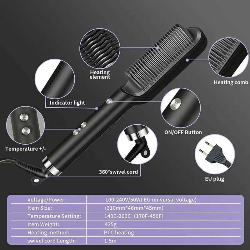 Thermostatic hair straightener Comb 5 temperature settings Straightening brush Quick heat professional hair straightening brushXJ250621