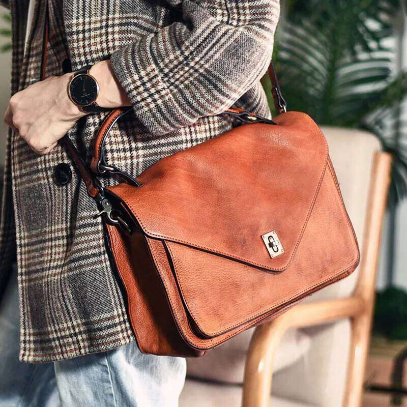 Casual handmade genuine leather women's handbag simple designer fashion natural soft real cowhide party shoulder messenger bag